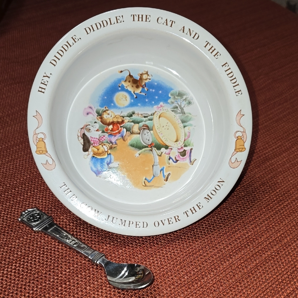 Vintage Avon Nursery Rhyme Ceramic Bowl and Spoon Set